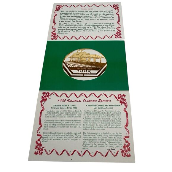 Van Buren Depot 1995 Gold Tone Train Station Ornament Collectible Rare Vintage - Picture 2 of 9